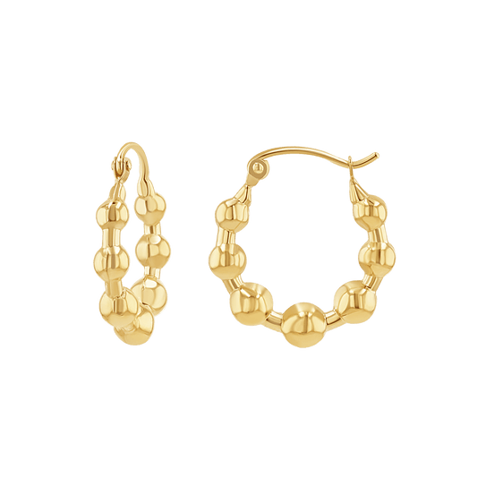 Bead Ball Hoop Earrings - Lotus Diamond
