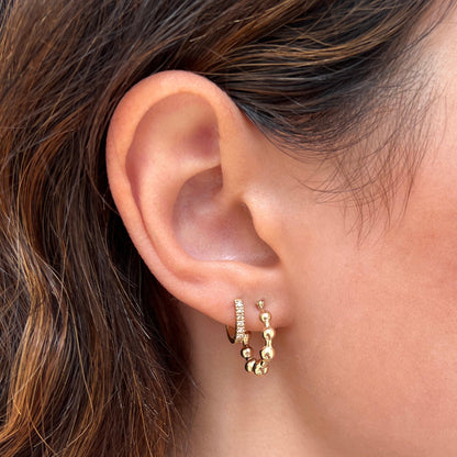 Bead Ball Hoop Earrings - Lotus Diamond