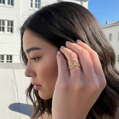 Beaded Wishbone Ring - Lotus Diamond