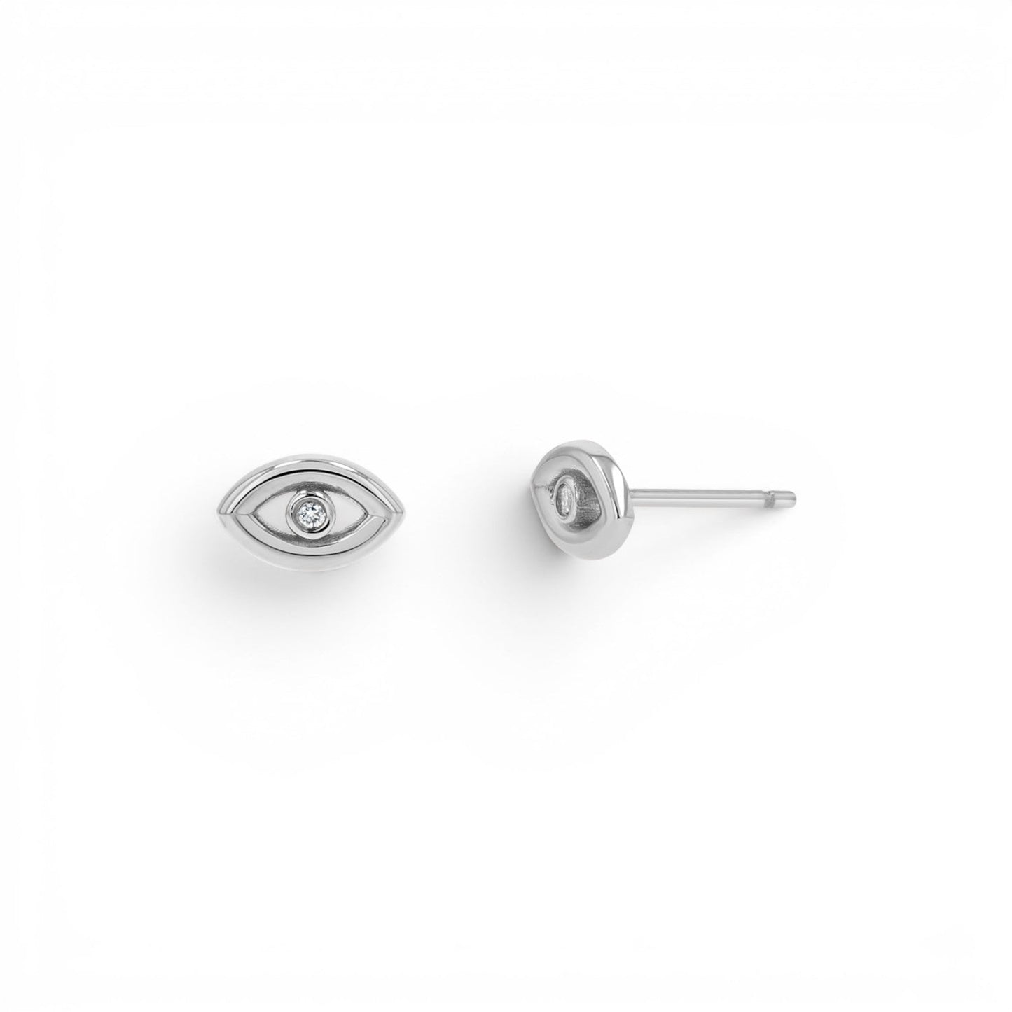 Bezel Set Evil Eye Stud Earrings - Lotus Diamond