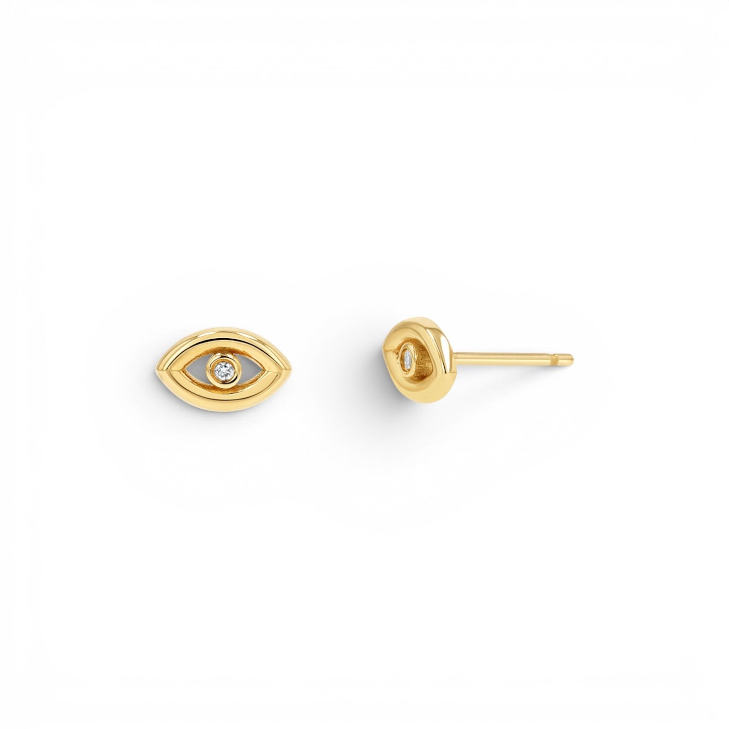 Bezel Set Evil Eye Stud Earrings - Lotus Diamond