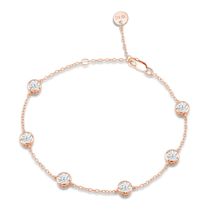 Bezel Set Round Station Bracelet - Lotus Diamond