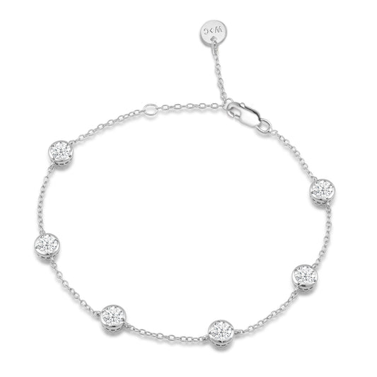 Bezel Set Round Station Bracelet - Lotus Diamond