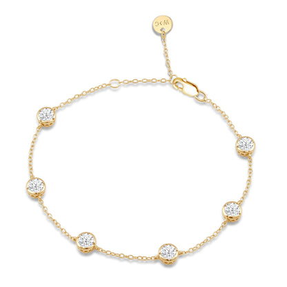 Bezel Set Round Station Bracelet - Lotus Diamond