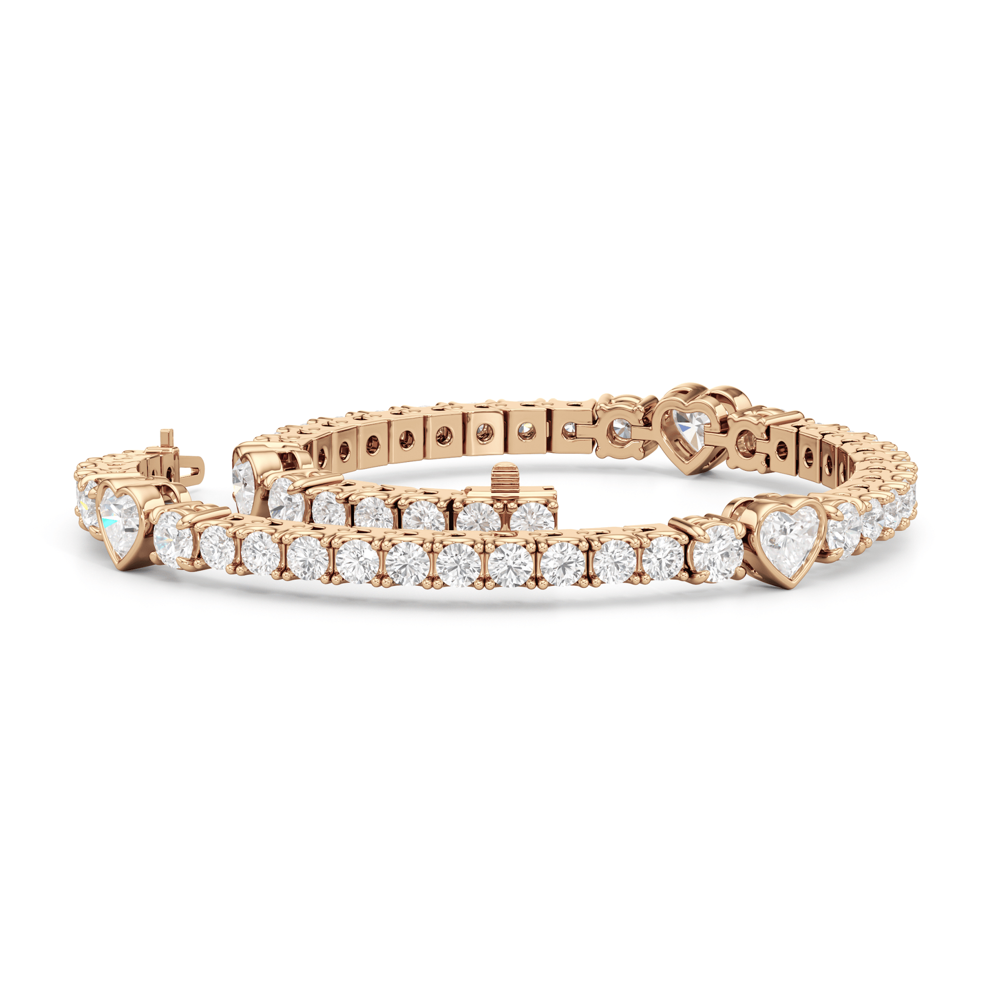 Bezeled Heart Station with Round Diamonds Tennis Bracelet - Lotus Diamond