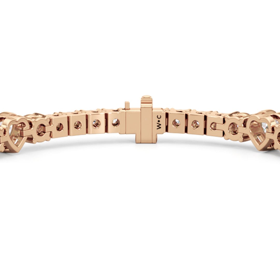 Bezeled Heart Station with Round Diamonds Tennis Bracelet - Lotus Diamond
