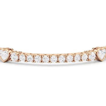 Bezeled Heart Station with Round Diamonds Tennis Bracelet - Lotus Diamond