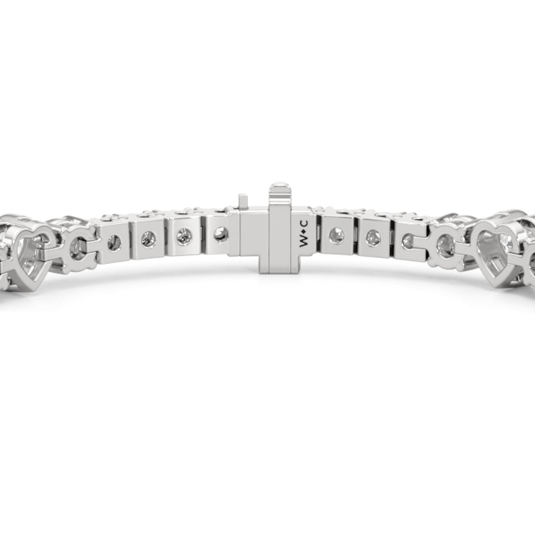 Bezeled Heart Station with Round Diamonds Tennis Bracelet - Lotus Diamond