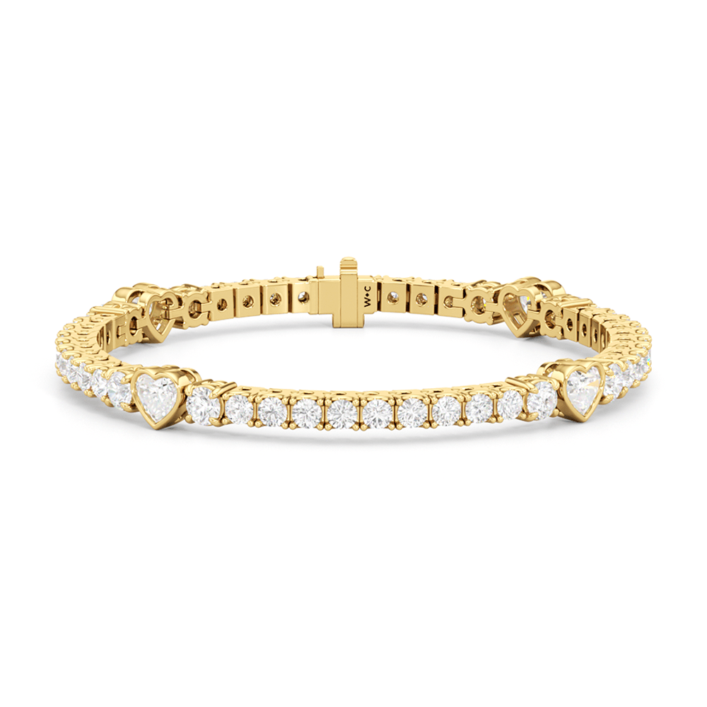 Bezeled Heart Station with Round Diamonds Tennis Bracelet - Lotus Diamond
