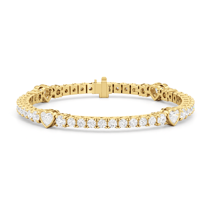 Bezeled Heart Station with Round Diamonds Tennis Bracelet - Lotus Diamond