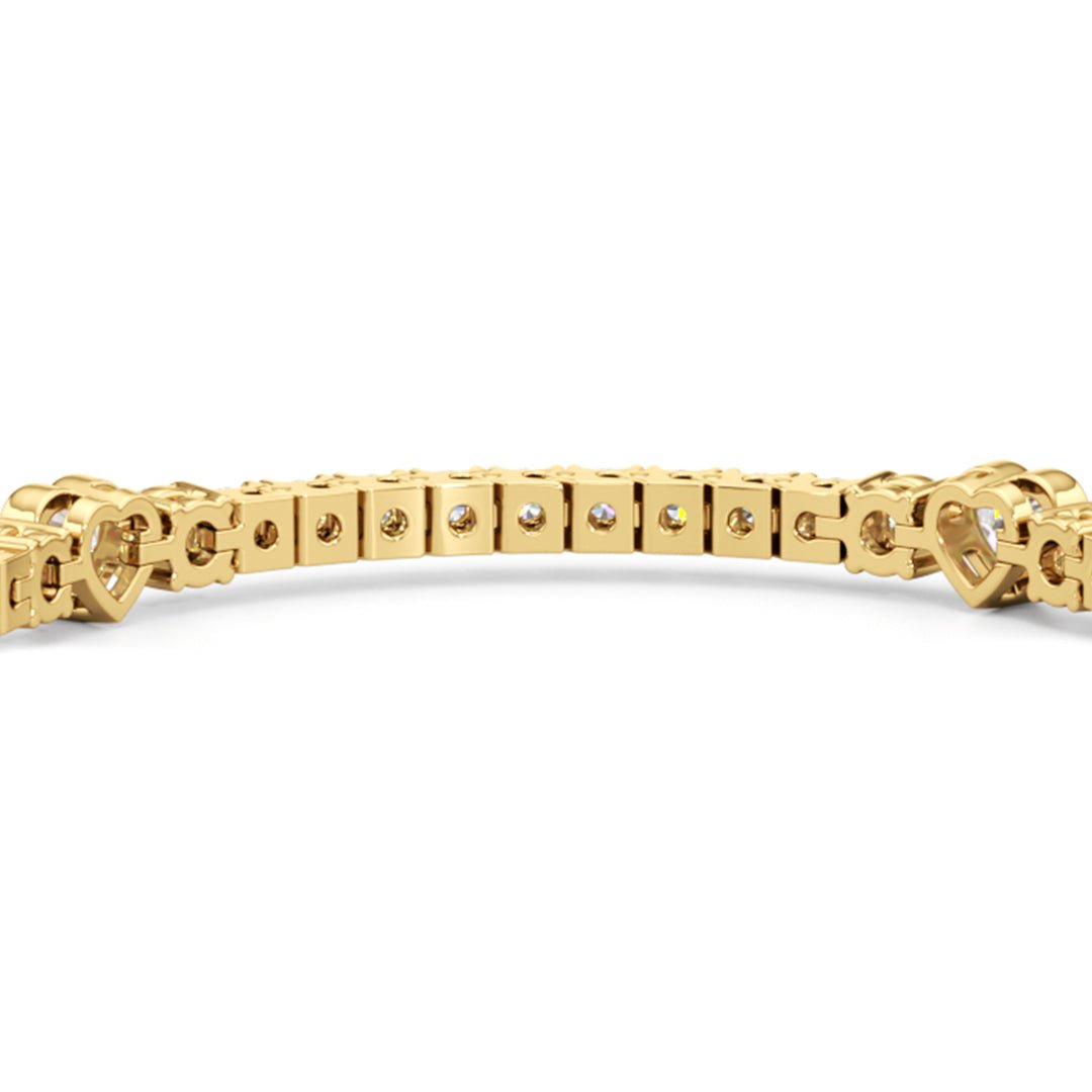 Bezeled Heart Station with Round Diamonds Tennis Bracelet - Lotus Diamond