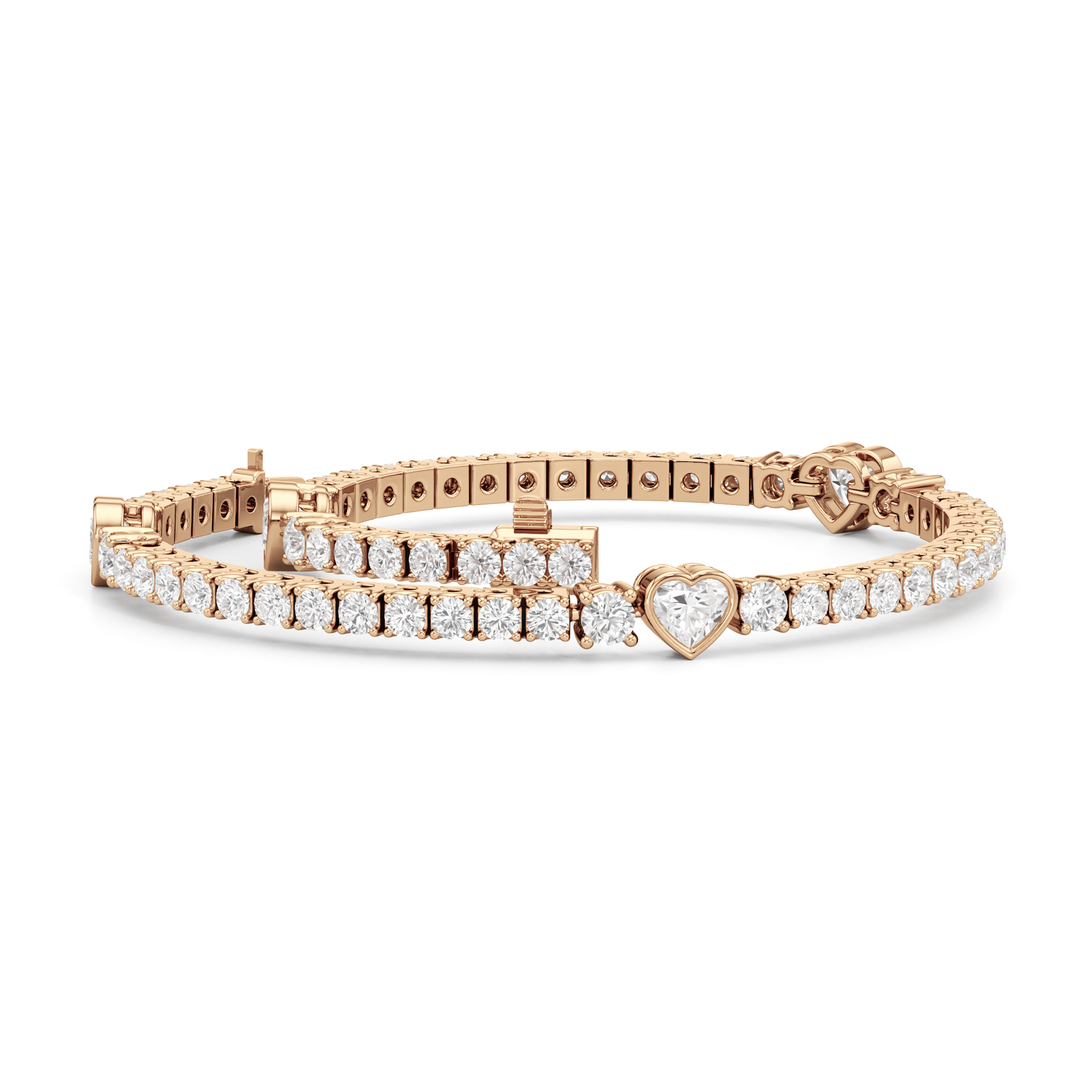 Bezeled Heart Station with Round Diamonds Tennis Bracelet - Lotus Diamond