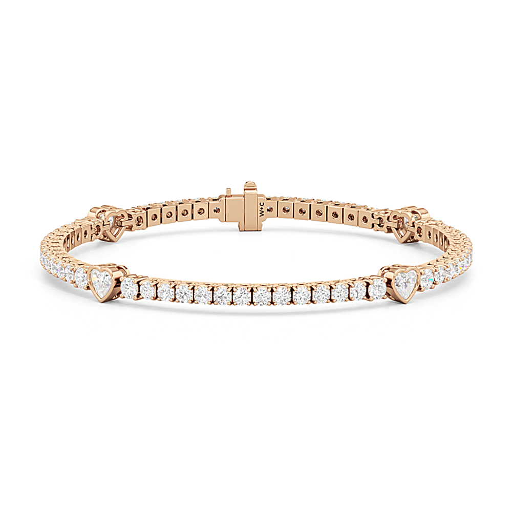 Bezeled Heart Station with Round Diamonds Tennis Bracelet - Lotus Diamond