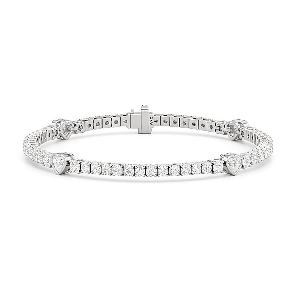 Bezeled Heart Station with Round Diamonds Tennis Bracelet - Lotus Diamond