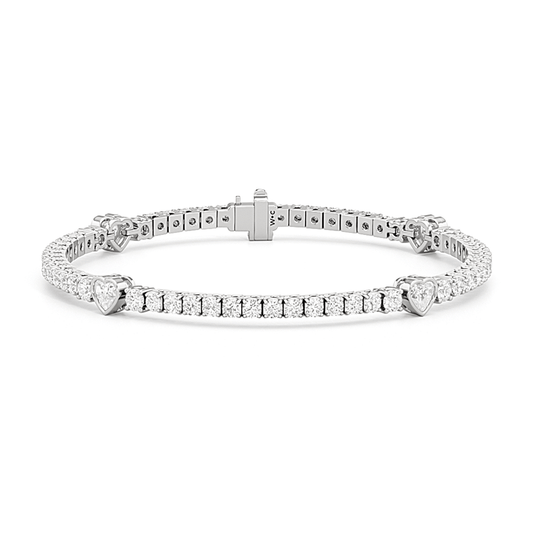 Bezeled Heart Station with Round Diamonds Tennis Bracelet - Lotus Diamond