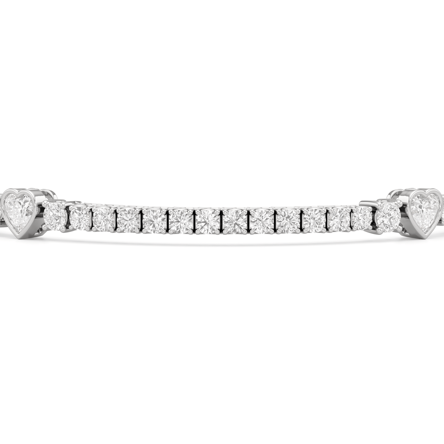 Bezeled Heart Station with Round Diamonds Tennis Bracelet - Lotus Diamond