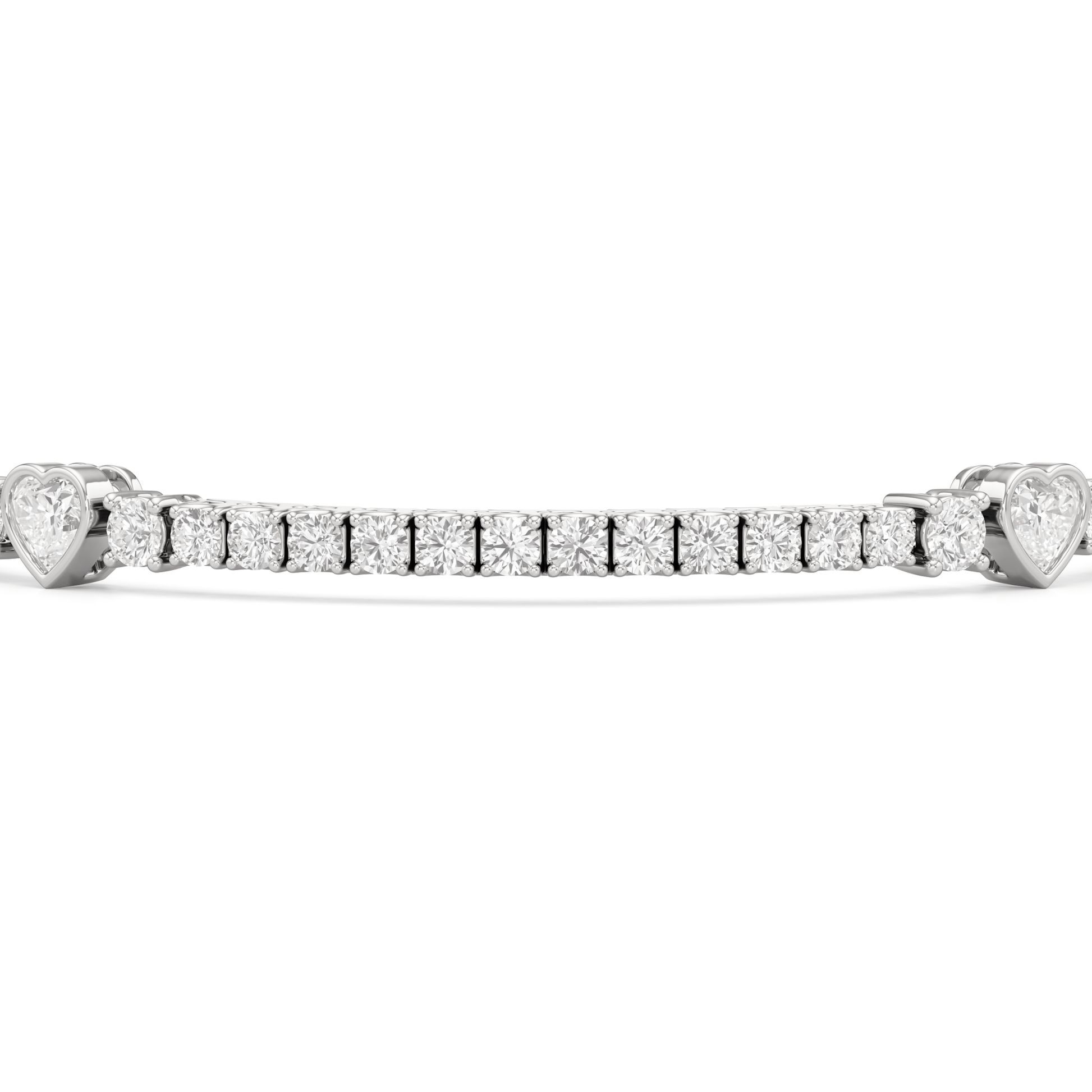 Bezeled Heart Station with Round Diamonds Tennis Bracelet - Lotus Diamond