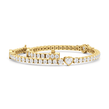 Bezeled Heart Station with Round Diamonds Tennis Bracelet - Lotus Diamond