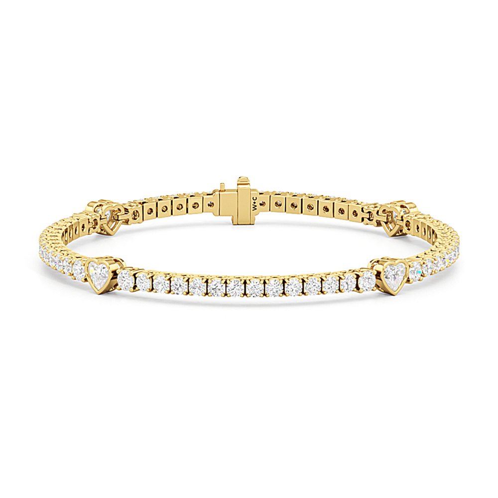Bezeled Heart Station with Round Diamonds Tennis Bracelet - Lotus Diamond