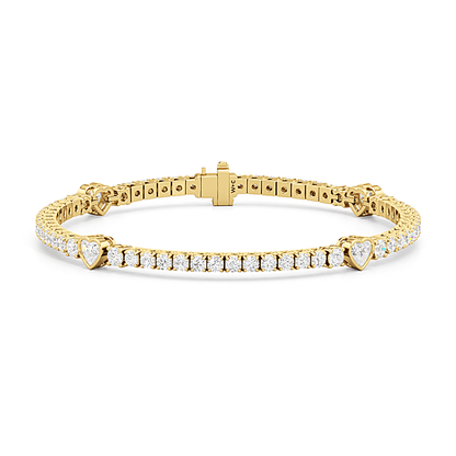 Bezeled Heart Station with Round Diamonds Tennis Bracelet - Lotus Diamond