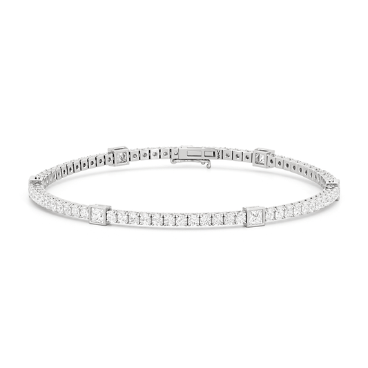 Bezeled Princess Station Tennis Bracelet - Lotus Diamond