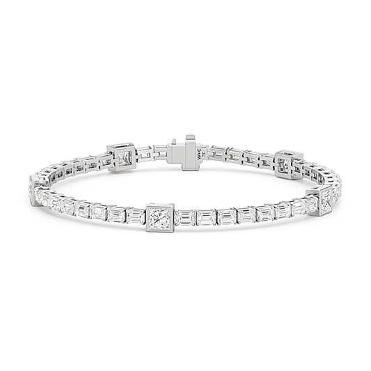 Bezeled Princess Station with Emeralds Tennis Bracelet - Lotus Diamond