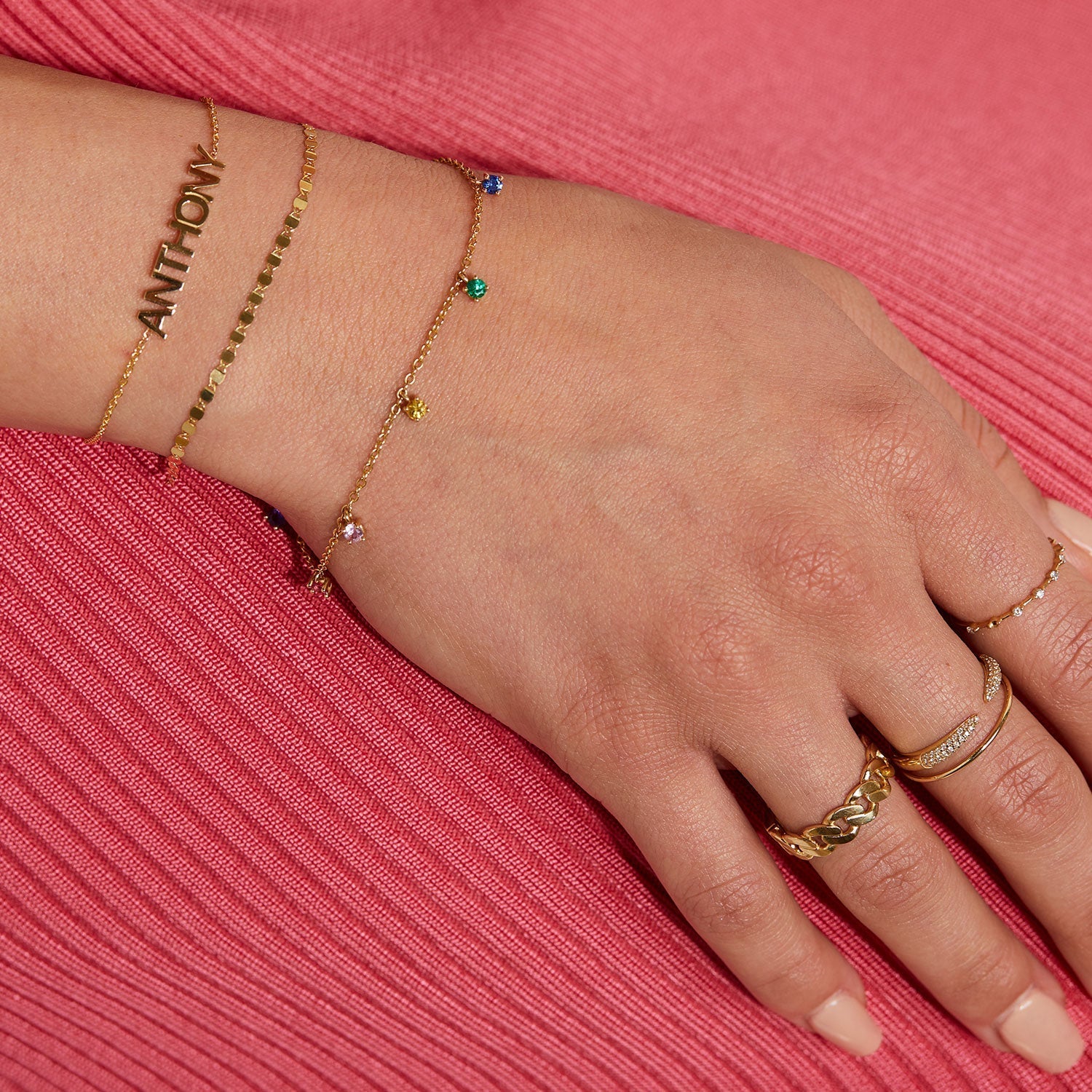 Block Letter Name Bracelet - Lotus Diamond