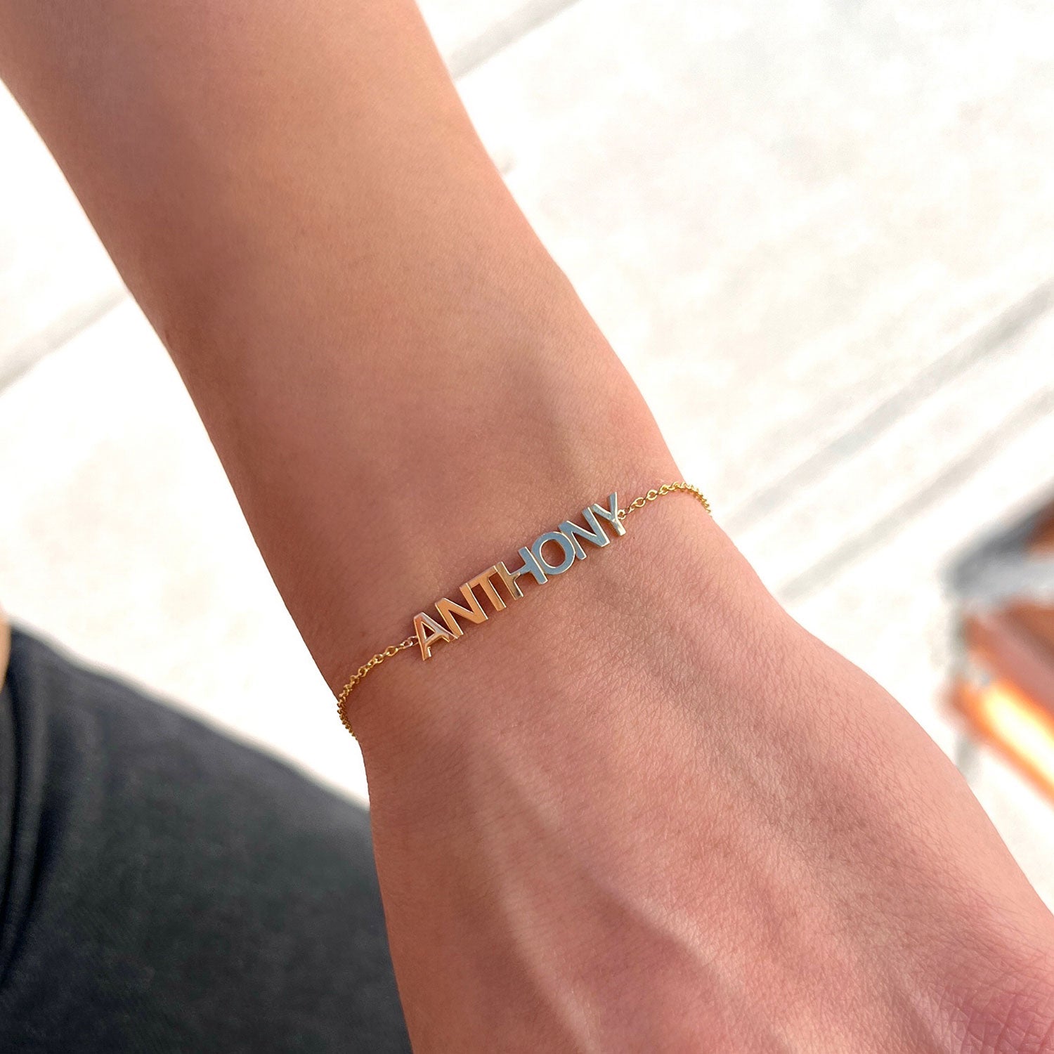 Block Letter Name Bracelet - Lotus Diamond