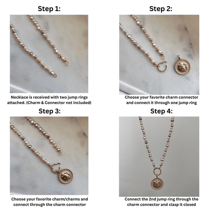 Blush and White Pearl Connector Necklace - Lotus Diamond
