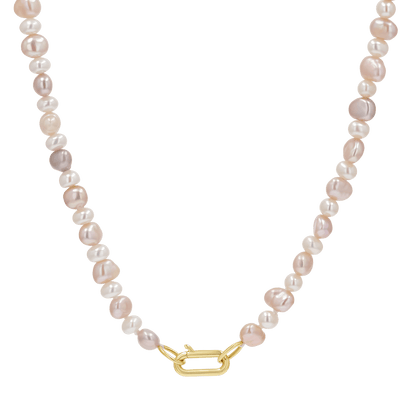 Blush and White Pearl Connector Necklace - Lotus Diamond