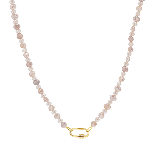 Blush and White Pearl Connector Necklace - Lotus Diamond
