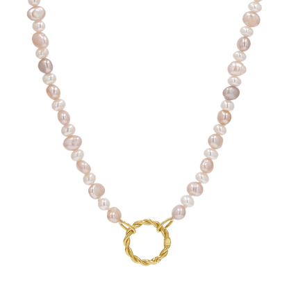 Blush and White Pearl Connector Necklace - Lotus Diamond