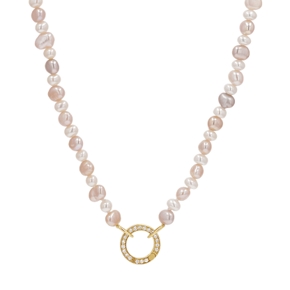 Blush and White Pearl Connector Necklace - Lotus Diamond