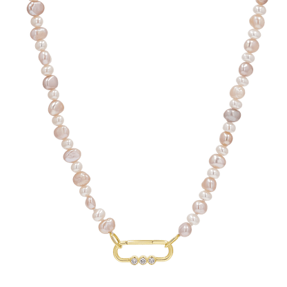 Blush and White Pearl Connector Necklace - Lotus Diamond