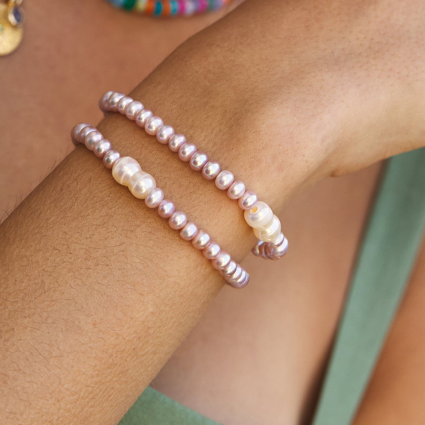 Blush Pearl Stretch Bead Bracelet - Lotus Diamond