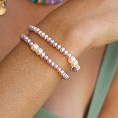 Blush Pearl Stretch Bead Bracelet - Lotus Diamond