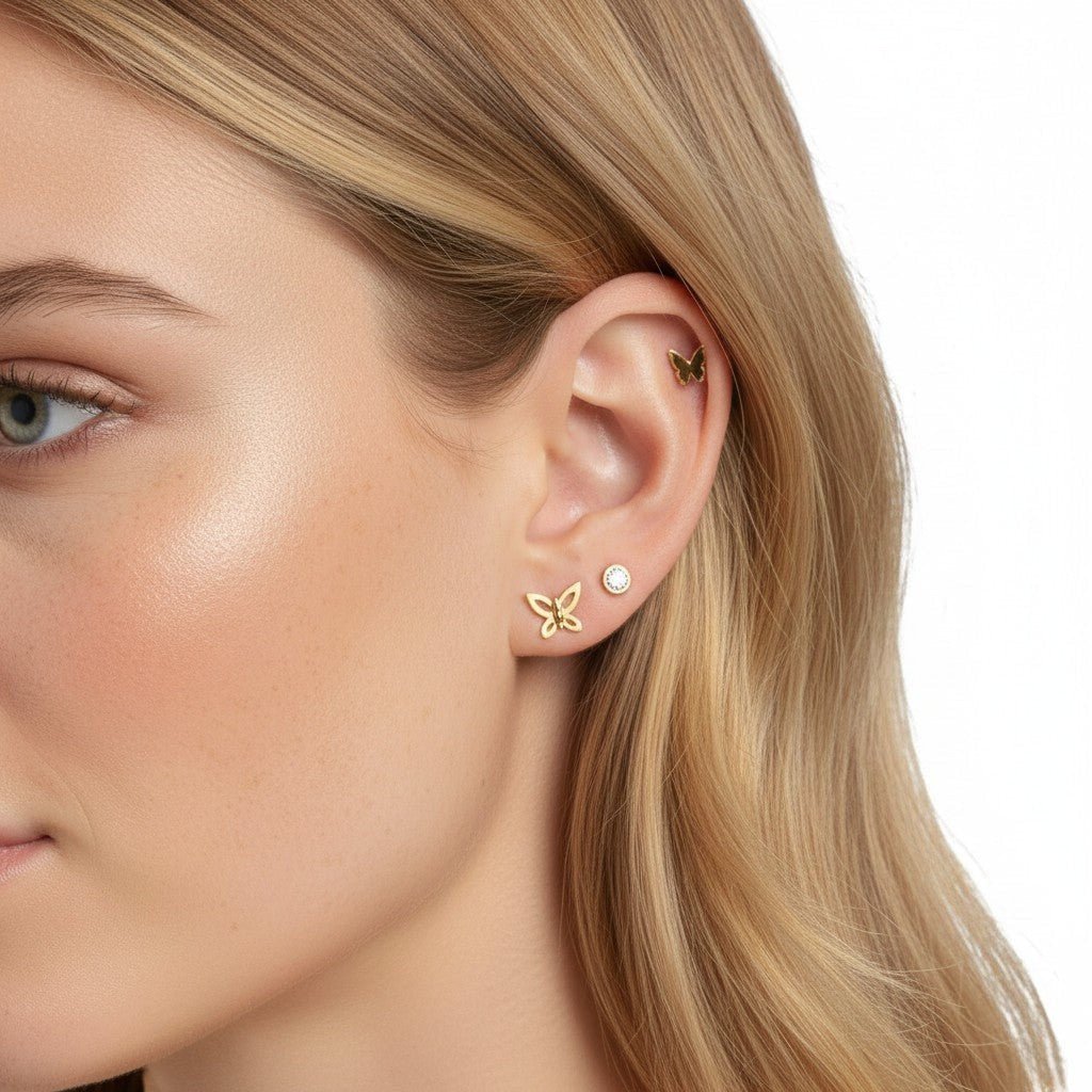 Butterfly Silhouette Stud Earrings - Lotus Diamond