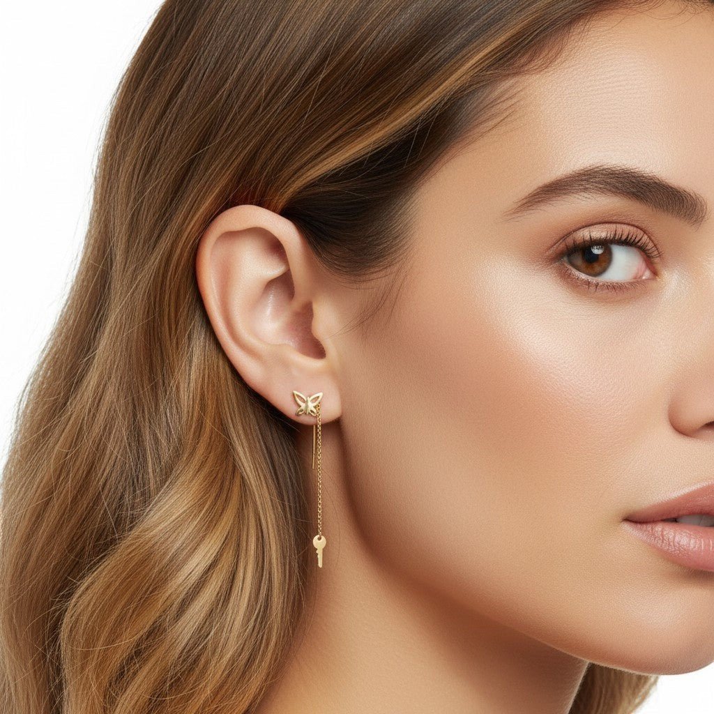 Butterfly Silhouette Stud Earrings - Lotus Diamond