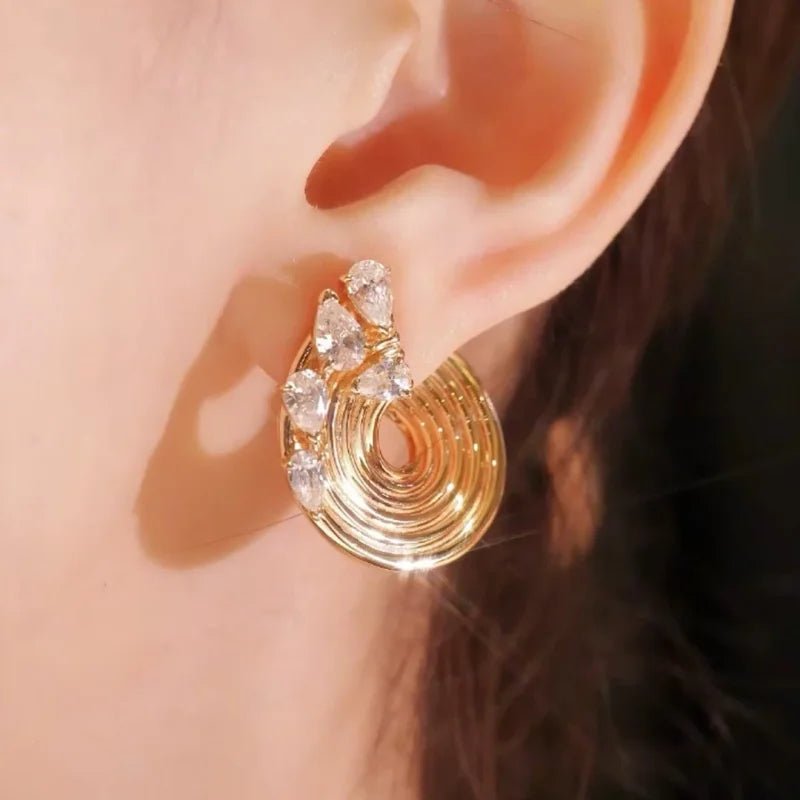 Cameo 925 Silver Synthetic Zircon Earrings White Water Drop Gems Shining Diamond C - shaped Fashion Champagne Gold Earrings - Lotus Diamond