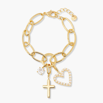 Cami Birthstone Cross Charm Bracelet - Lotus Diamond