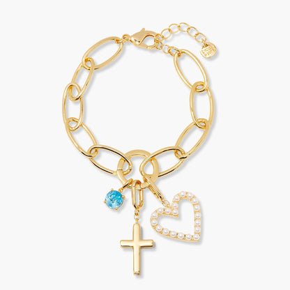 Cami Birthstone Cross Charm Bracelet - Lotus Diamond
