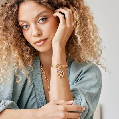 Cami Birthstone Cross Charm Bracelet - Lotus Diamond
