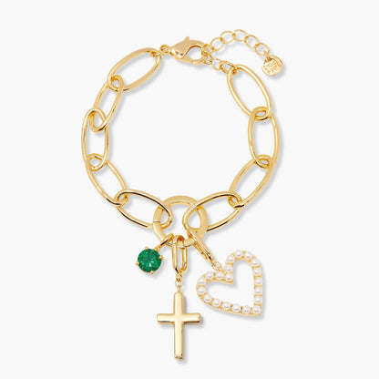 Cami Birthstone Cross Charm Bracelet - Lotus Diamond