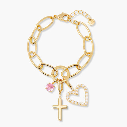 Cami Birthstone Cross Charm Bracelet - Lotus Diamond