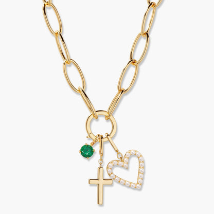 Cami Birthstone Cross Charm Necklace - Lotus Diamond