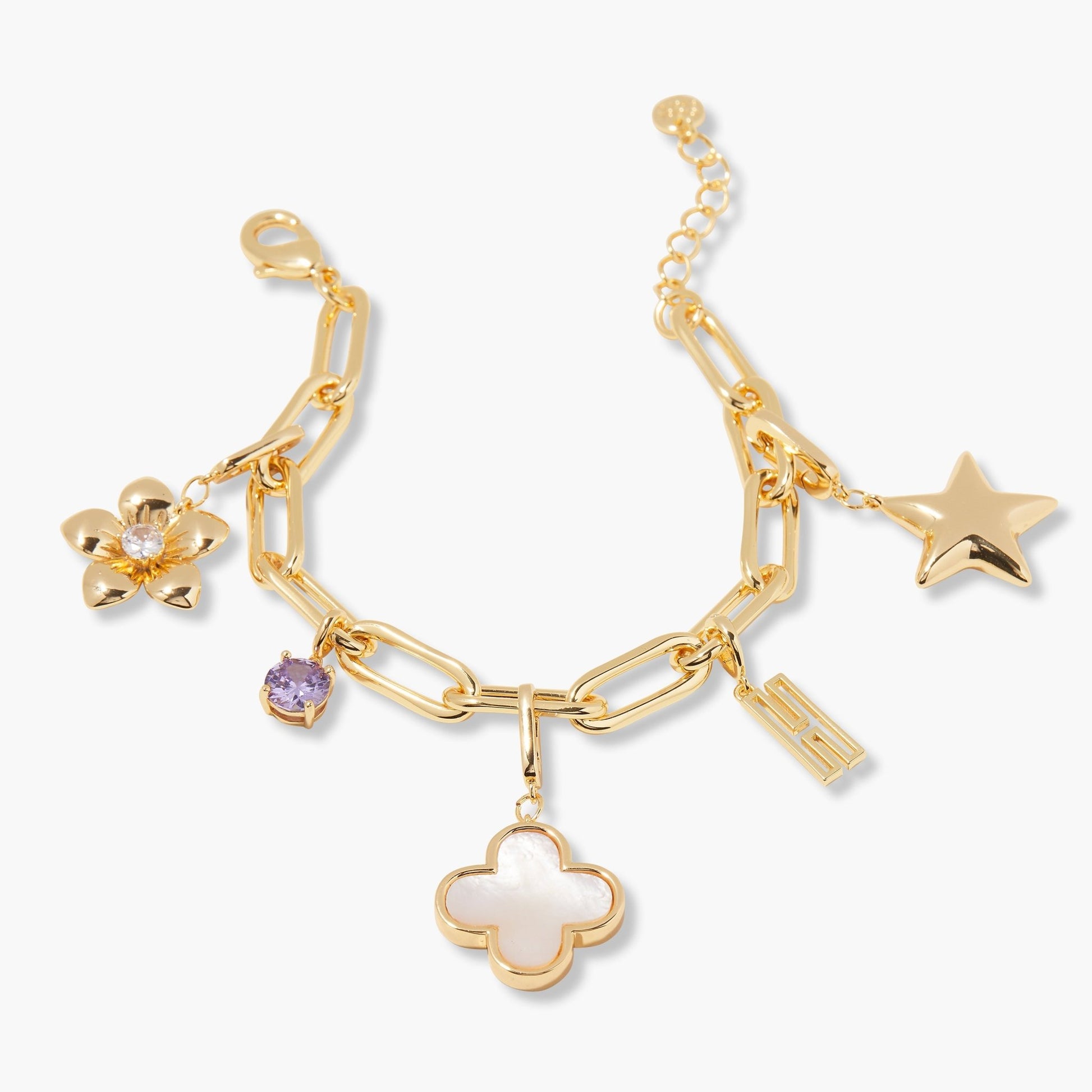 Cami Birthstone Initial Charm Bracelet - Lotus Diamond