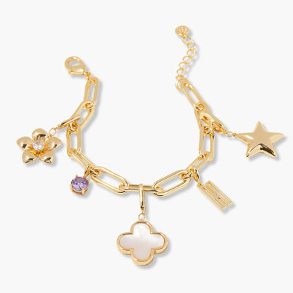 Cami Birthstone Initial Charm Bracelet - Lotus Diamond