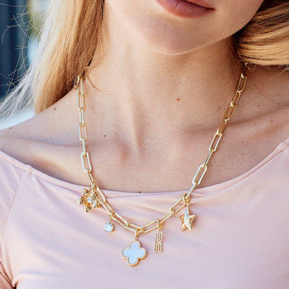Cami Birthstone Initial Charm Necklace - Lotus Diamond