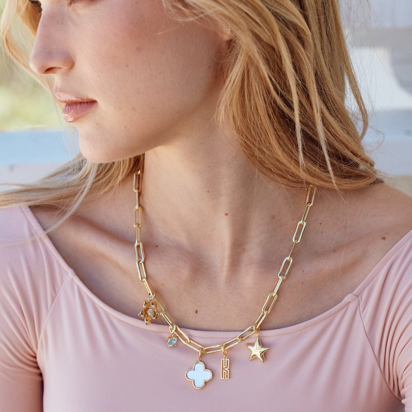 Cami Birthstone Initial Charm Necklace - Lotus Diamond