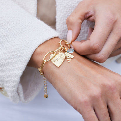 Cami Birthstone Initial Heart Charm Bracelet - Lotus Diamond